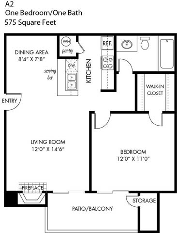 1 Bedroom 1 Bathroom A-2 623 floor plan